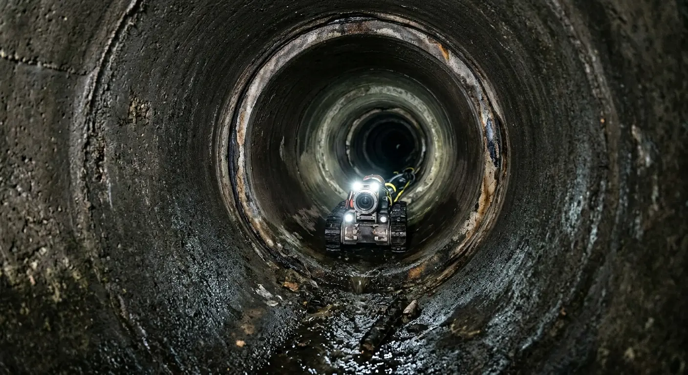 Robotic sewer camera inspecting pipe interior for Sewer Line Cleaning in Island Lake